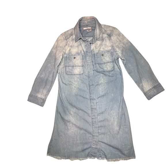 7 For All Mankind Shirt Dress Womens Medium Blue Denim Faded Washed Button Up - Picture 1 of 10